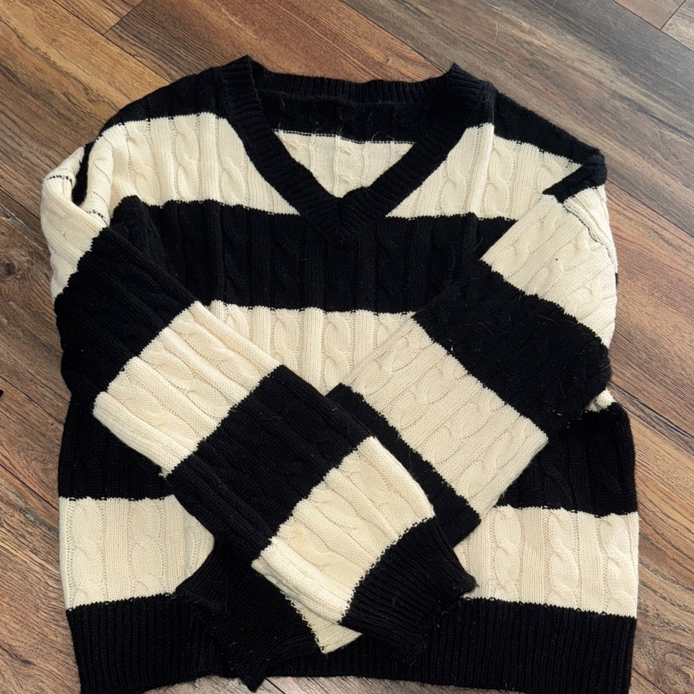 Black and Cream Striped Women's Sweater